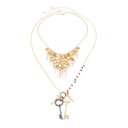 Acrylic and Tri-Tone Disc Key Pendant Necklace Set, elegant gift for her, front view