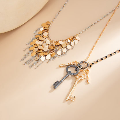Acrylic and Tri-Tone Disc Key Pendant Necklace Set, elegant gift for her, detail close-up