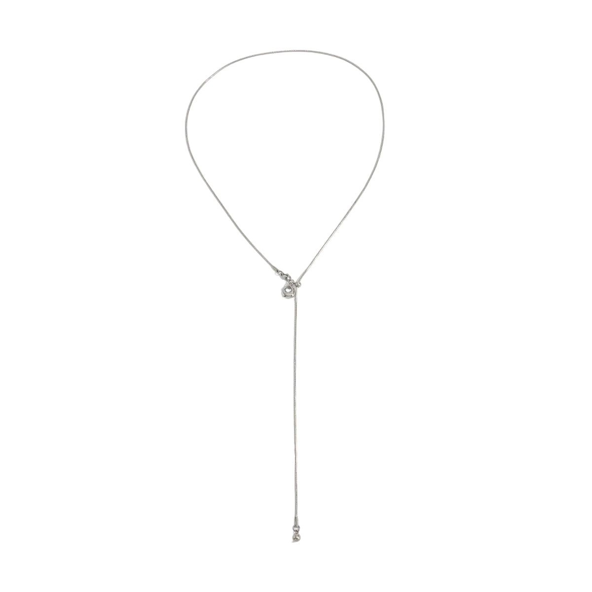 Silvertone Open Drop Lariat Necklace, dainty minimalist design, front view