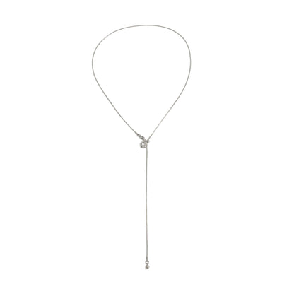 Silvertone Open Drop Lariat Necklace, dainty minimalist design, front view