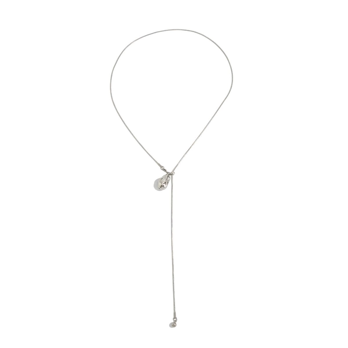 Silvertone Drop Pendant Lariat Necklace, vintage-inspired design, front view