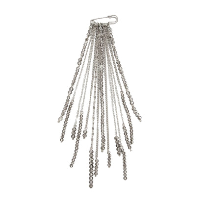 Gray Acrylic and Silvertone Tassel Pin Brooch, vintage-inspired design, front view