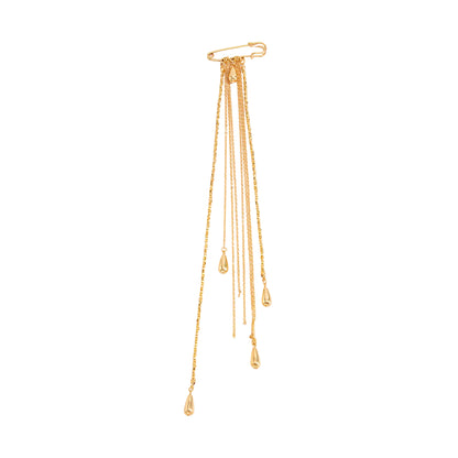 Goldtone Drop Tassel Pin Brooch, everyday style, front view