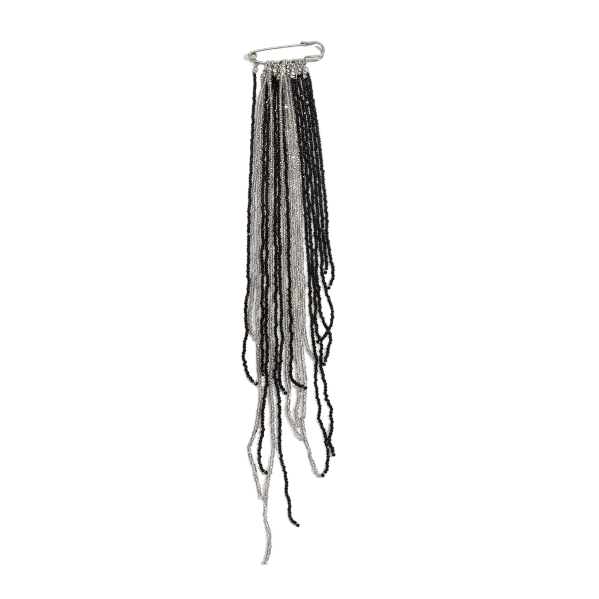 Black and White Acrylic Silvertone Tassel Pin Brooch, everyday style, front view