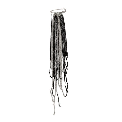 Black and White Acrylic Silvertone Tassel Pin Brooch, everyday style, front view