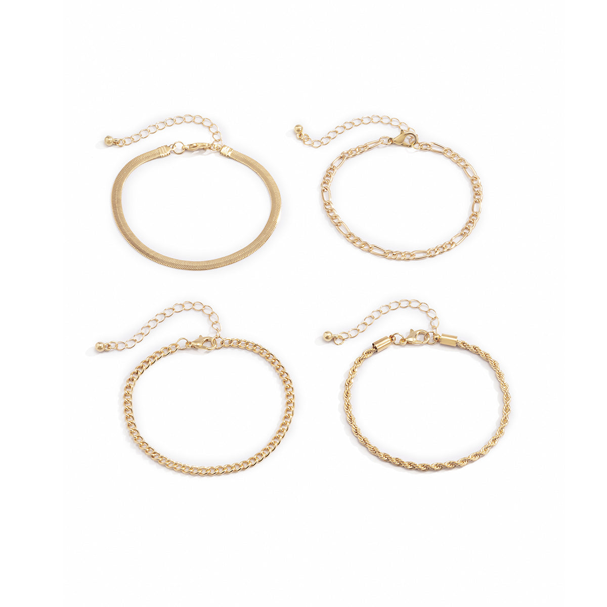 18K Gold-Plated Snake and Wheat Chain Bracelet Set, jewelry gift sets for women, everyday style, side view