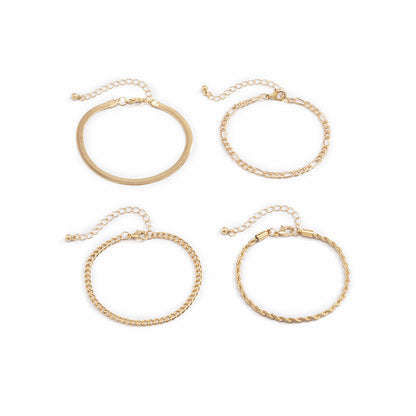 18K Gold-Plated Snake and Wheat Chain Bracelet Set, jewelry gift sets for women, everyday style, side view