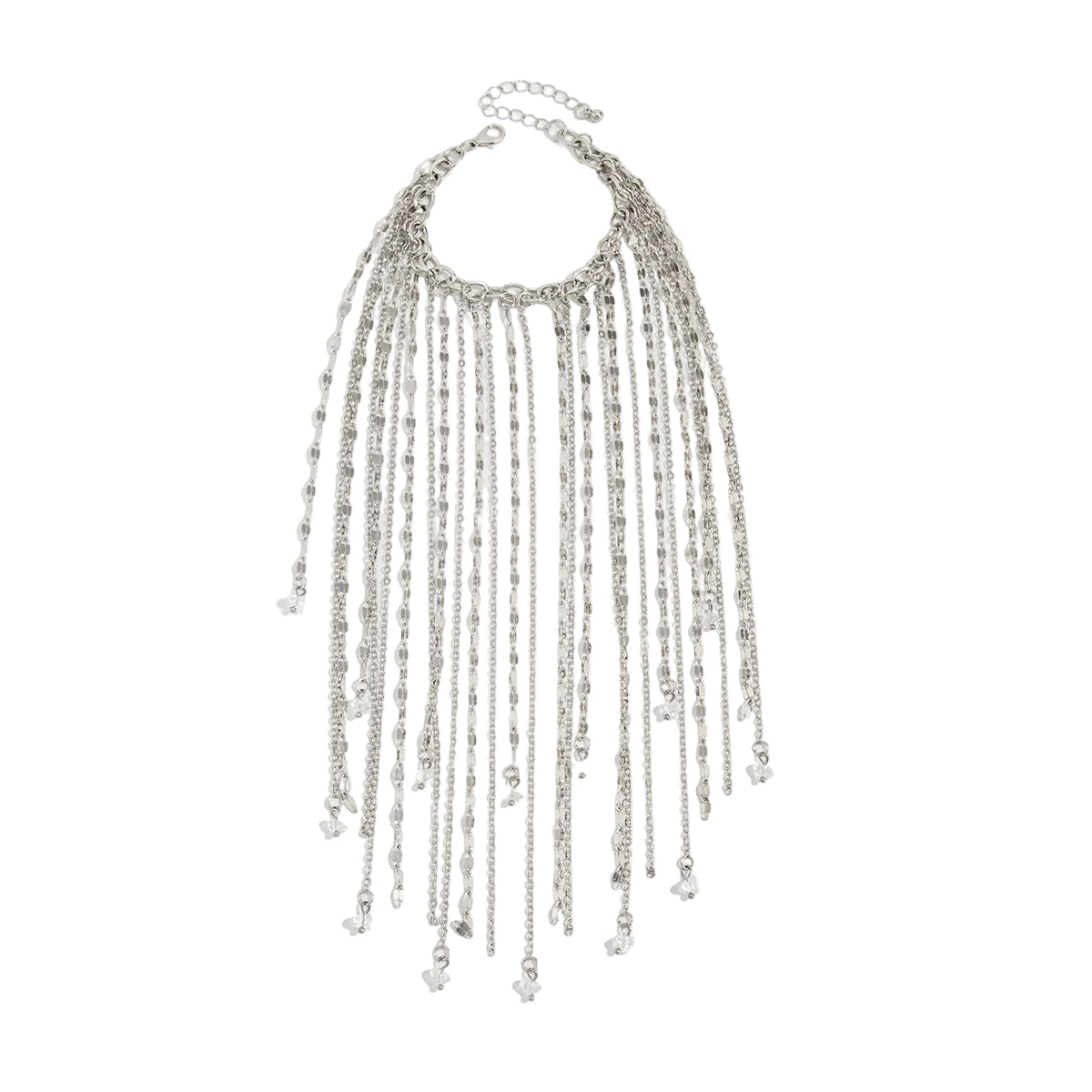 Acrylic and Silvertone Tassel Bracelet, dainty minimalist design, front view