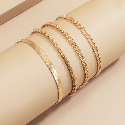 18K Gold-Plated Snake and Wheat Chain Bracelet Set, jewelry gift sets for women, everyday style, lifestyle look
