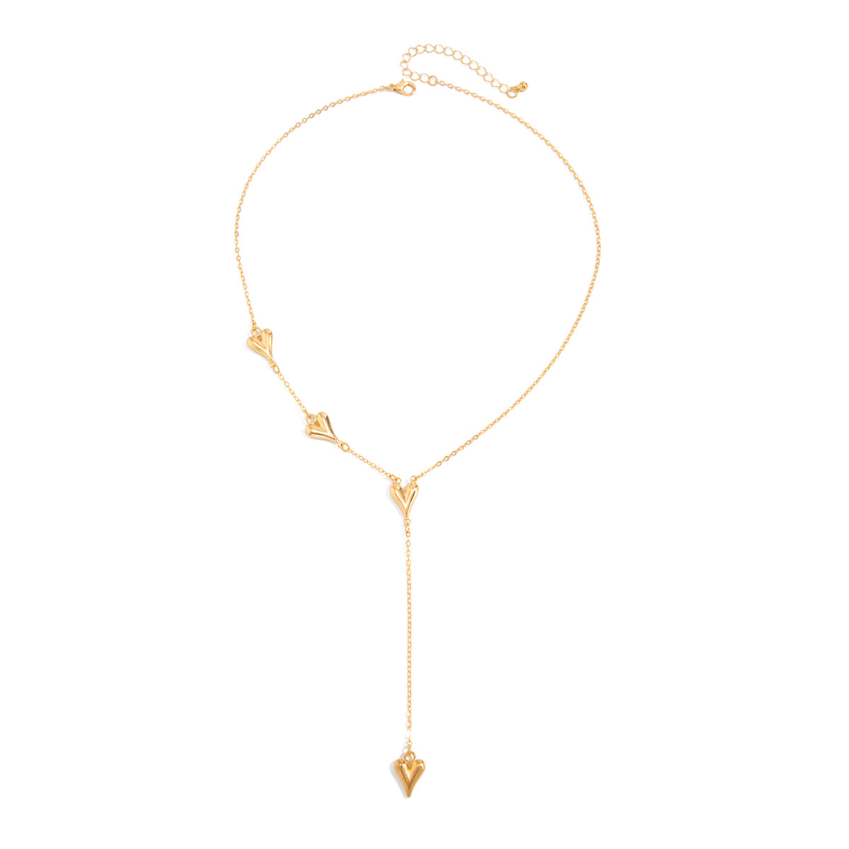 Goldtone Heart Drop Y-Necklace, elegant gift for her, front view