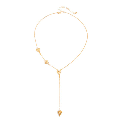 Goldtone Heart Drop Y-Necklace, elegant gift for her, front view