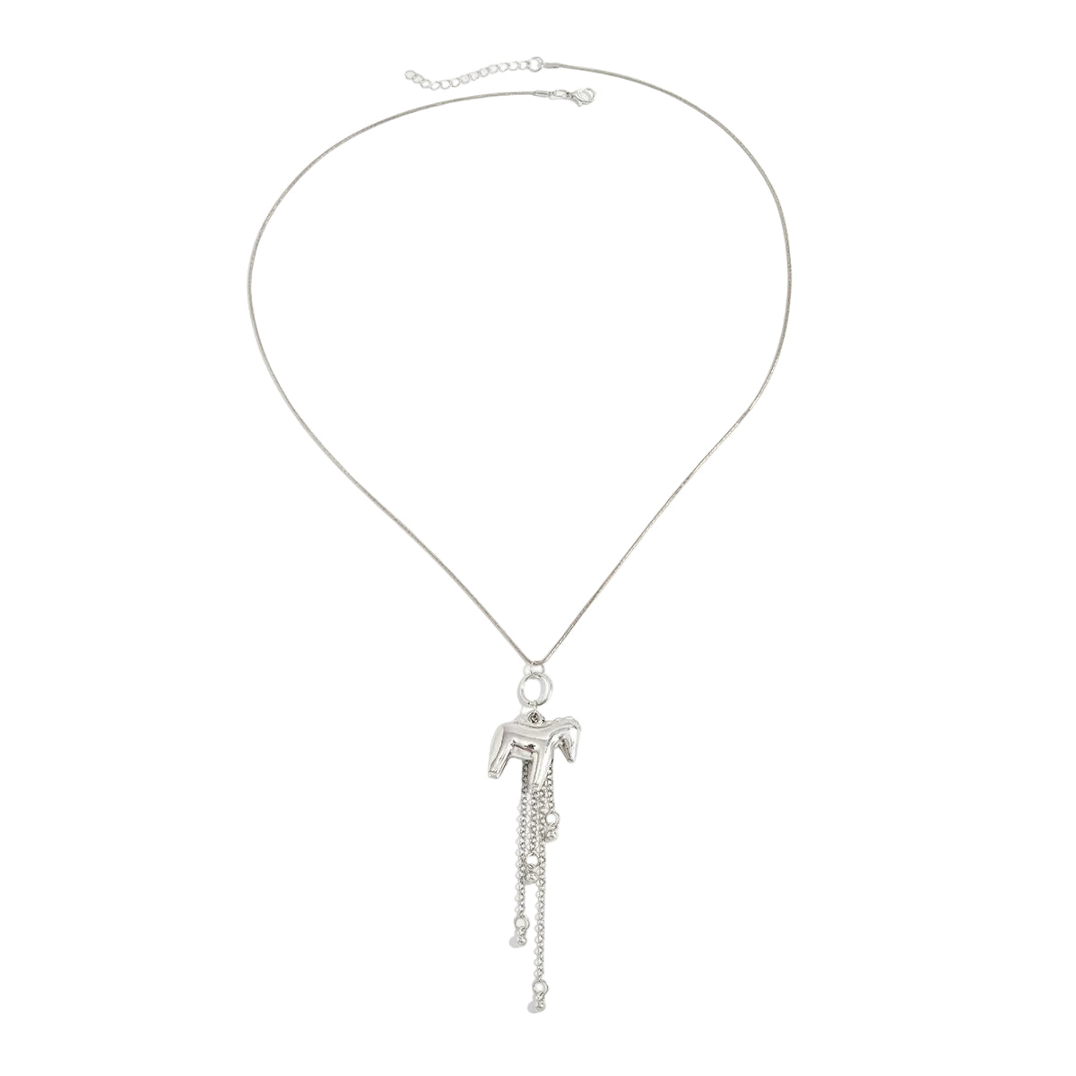Silvertone Horse Tassel Pendant Necklace, everyday style, front view
