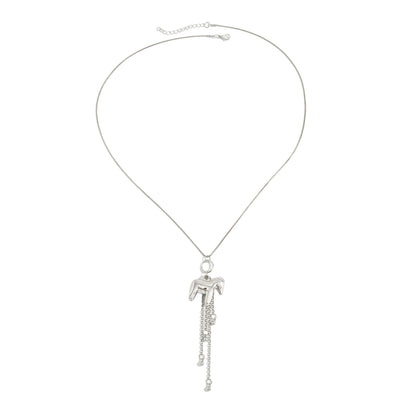 Silvertone Horse Tassel Pendant Necklace, everyday style, front view
