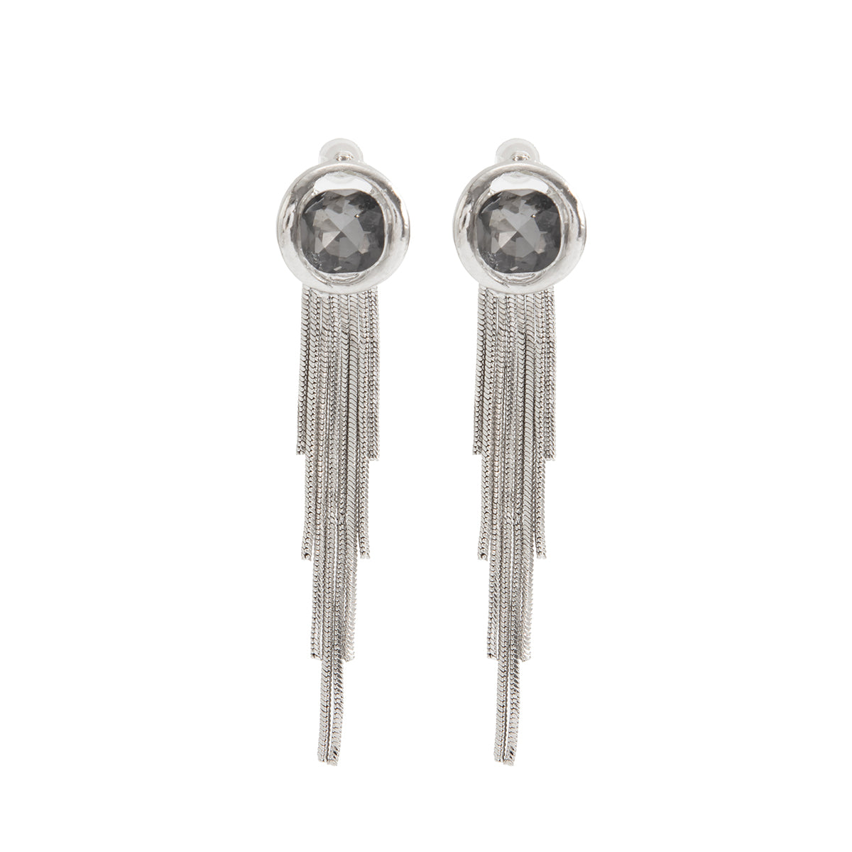 Gray Crystal & Silvertone Round Tassel Dangle Earrings - Street Region