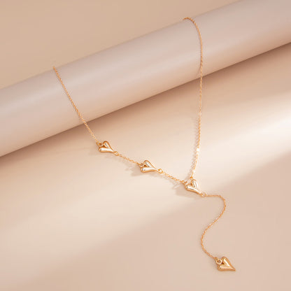Goldtone Heart Drop Y-Necklace, elegant gift for her, side view