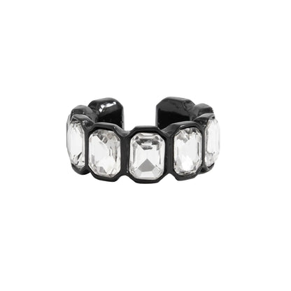 Crystal and Blacktone Rectangle Open Band Ring, dainty minimalist design, front view