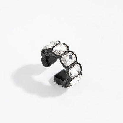 Crystal and Blacktone Rectangle Open Band Ring, dainty minimalist design, side view