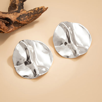 Silvertone Hammered Round Statement Earrings - Street Region