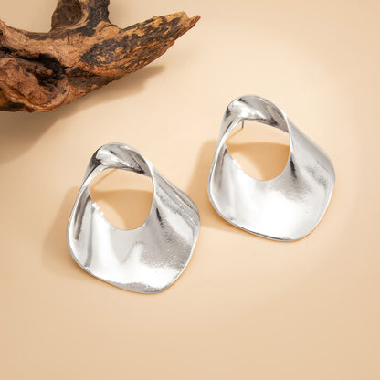 Silvertone Open Twisted Irregular Statement Earrings - Street Region