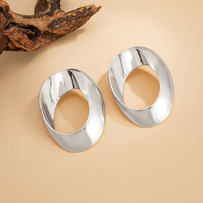 Silvertone Open Oval Statement Earrings - Street Region