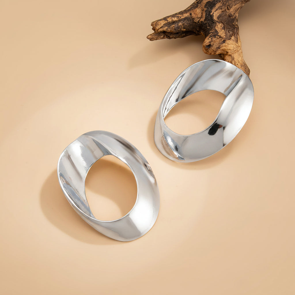 Silvertone Open Oval Statement Earrings - Street Region