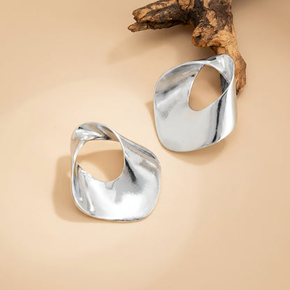 Silvertone Open Twisted Irregular Statement Earrings - Street Region
