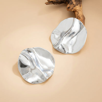Silvertone Hammered Round Statement Earrings - Street Region