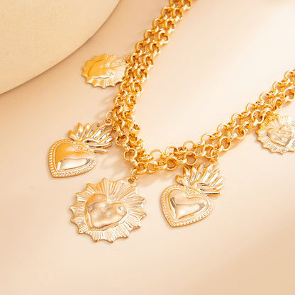 Goldtone Crown Heart Charm Layered Anklet, gold anklet bracelet, everyday style, detail close-up