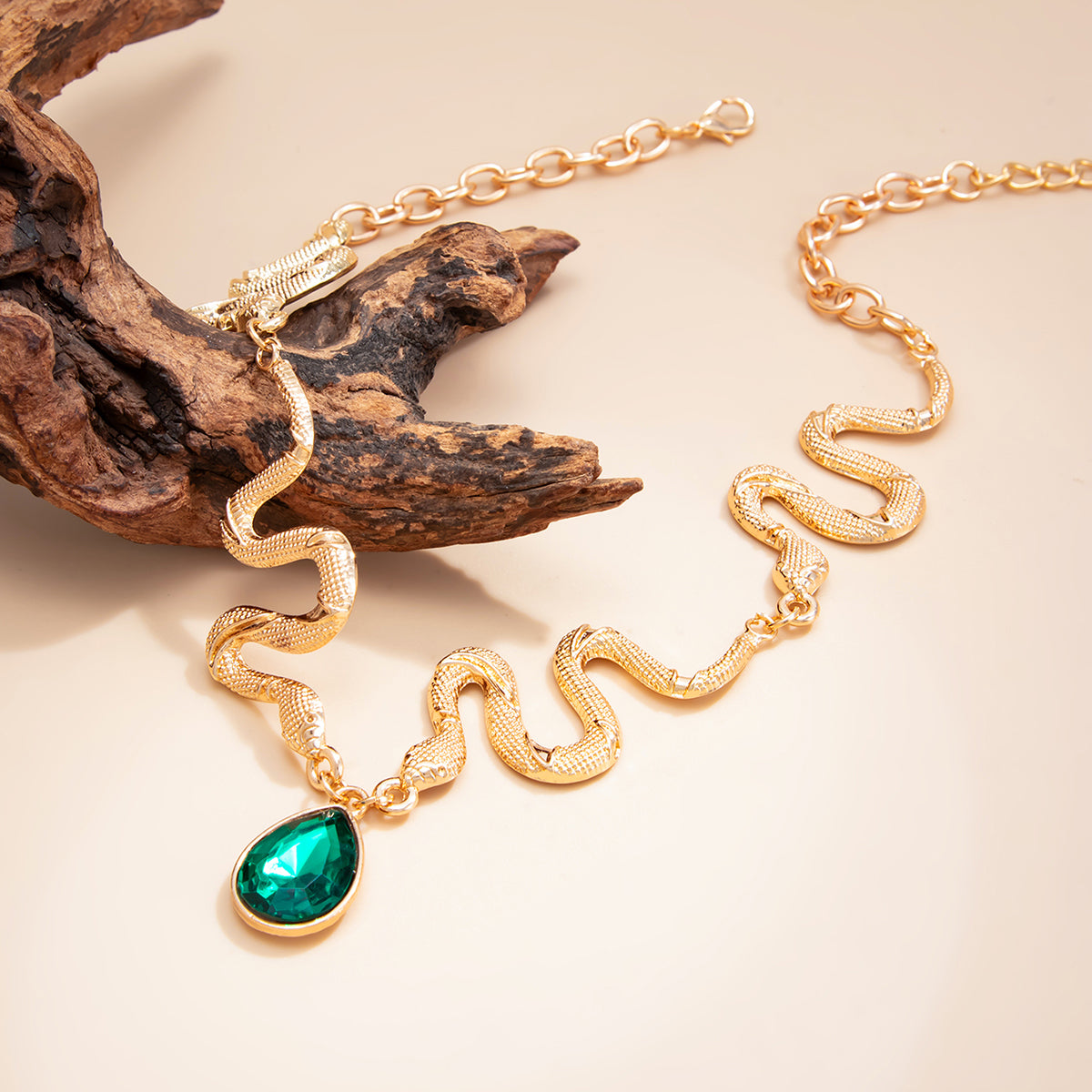 Crystal and Goldtone Textured Snake Drop Choker, vintage-inspired design, side view