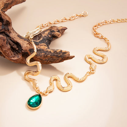 Crystal and Goldtone Textured Snake Drop Choker, vintage-inspired design, side view