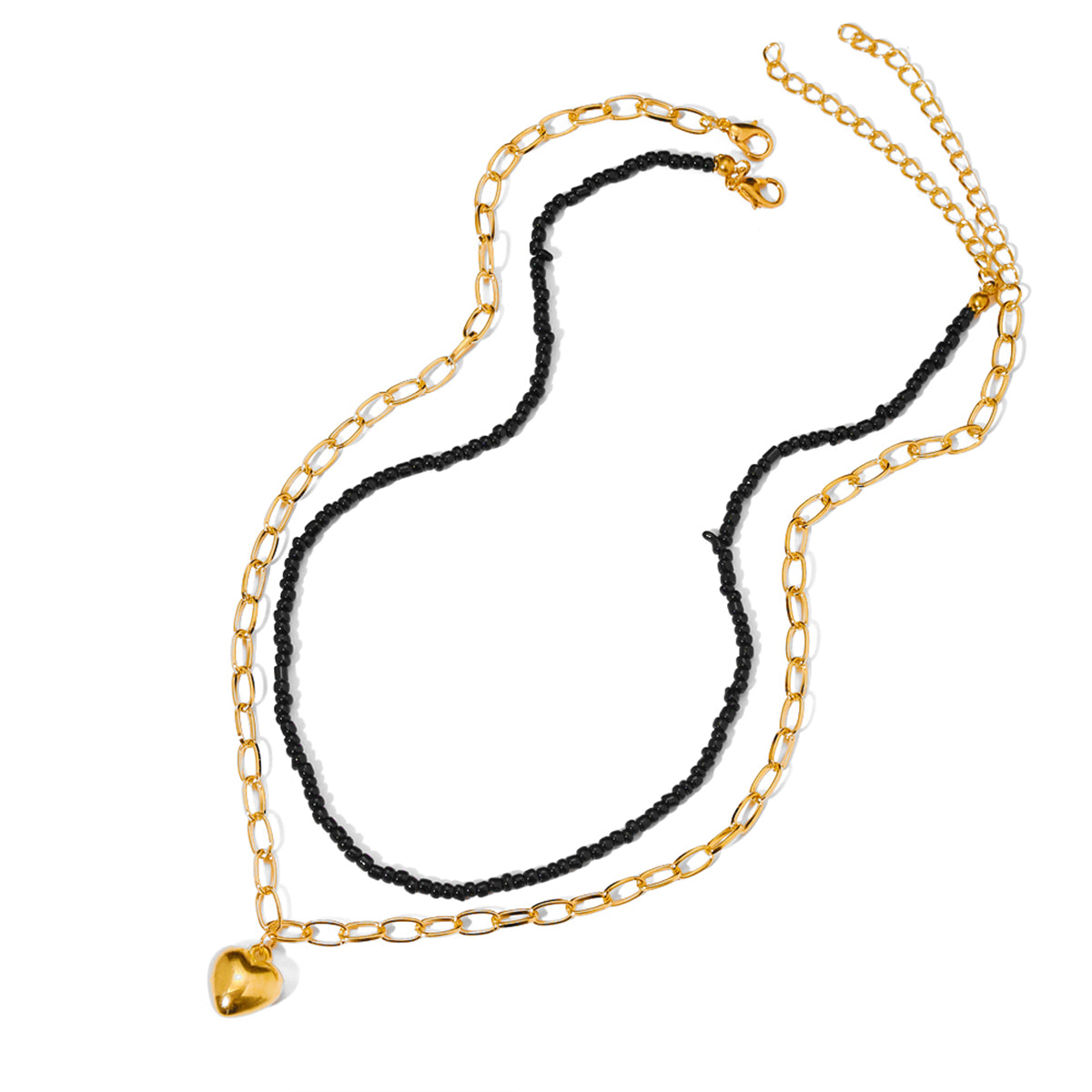 Black Howlite & 18K Gold-Plated Heart Pendant Necklace Set