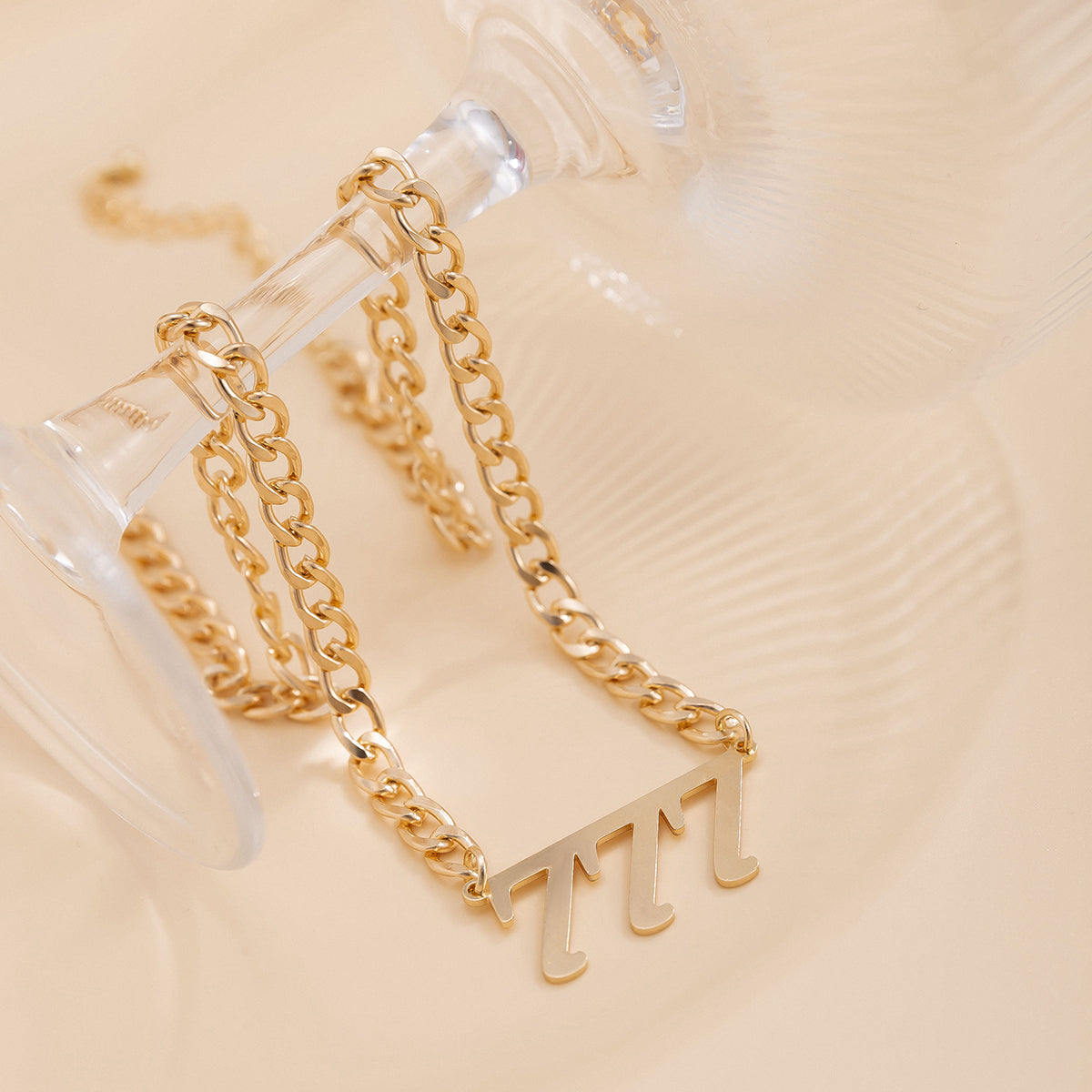 18K Gold-Plated '777' Curb Chain Pendant Necklace