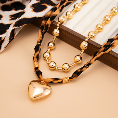 Polyster and Goldtone Ball Chain Heart Pendant Necklace Set, gold pendant necklace for women, side view