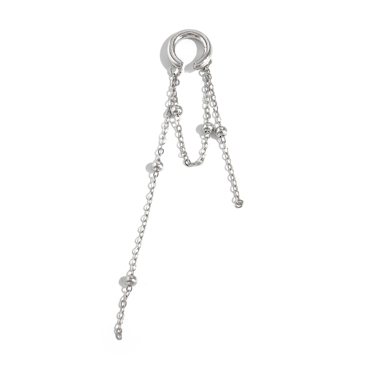 Silvertone Beaded Chain Tassel Ear Cuff
