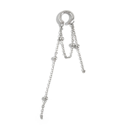 Silvertone Beaded Chain Tassel Ear Cuff