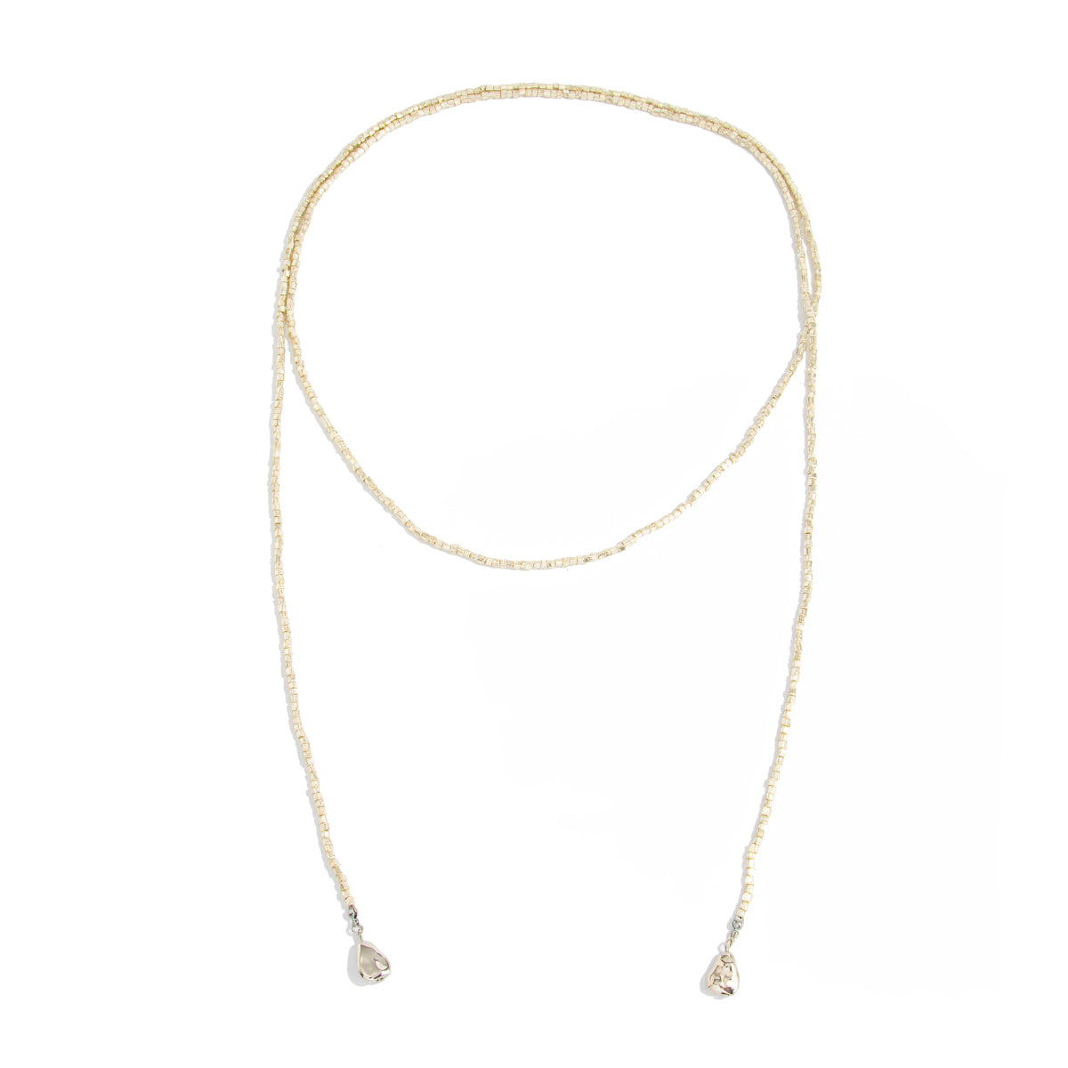 Silver Acrylic and Silvertone Bead Chain Drop Necklace, vintage-inspired design, front view