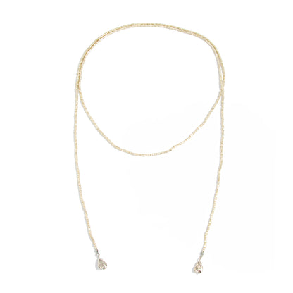 Silver Acrylic and Silvertone Bead Chain Drop Necklace, vintage-inspired design, front view