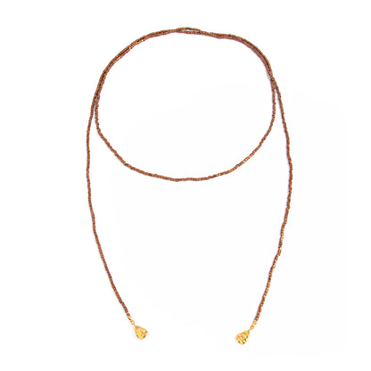 Brown Acrylic and Goldtone Bead Chain Drop Necklace, dainty minimalist design, front view