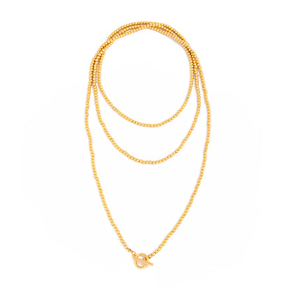 Goldtone Bead Chain Toggle Necklace, dainty minimalist design, front view