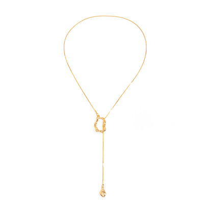 Goldtone Open Irregular Lariat Necklace, botanical inspired, front view