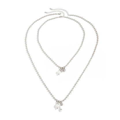 Pearl & Silvertone Drop Bar Pendant Necklace Set