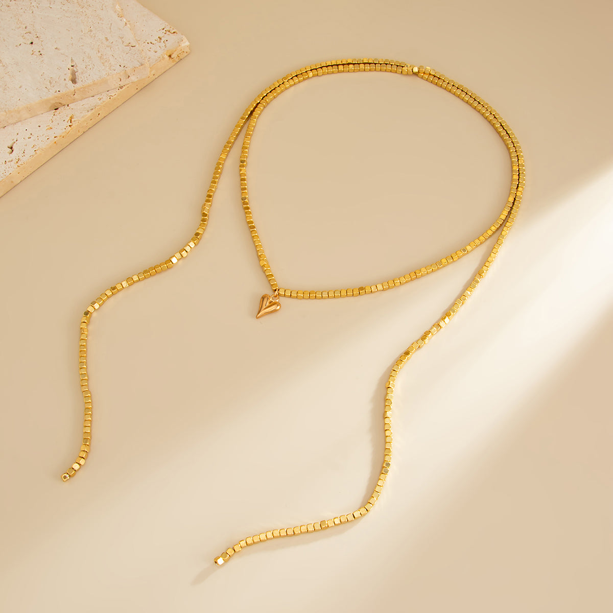 Goldtone Bead Chain Small Heart Pendant Toggle Necklace, everyday style, side view