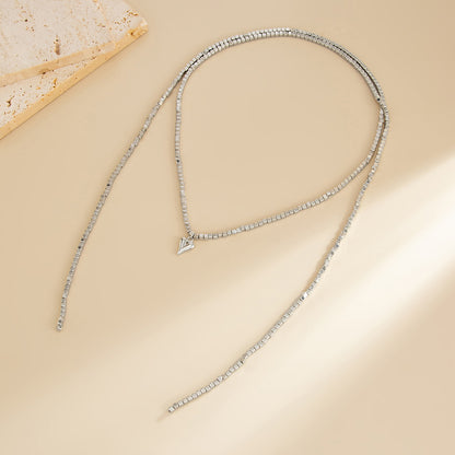 Silvertone Bead Chain Small Heart Pendant Toggle Necklace, dainty minimalist design, side view