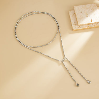 Silvertone Drop Bead Chain Necklace, elegant gift for her, side view