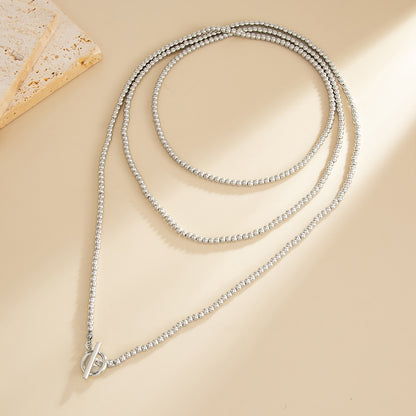 Silvertone Bead Chain Toggle Necklace, botanical inspired, side view
