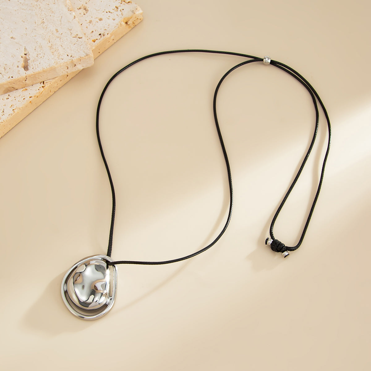Polyster and Silvertone Open Hat Pendant Necklace, everyday style, side view