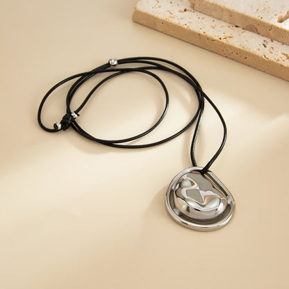 Polyster and Silvertone Open Hat Pendant Necklace, everyday style, detail close-up