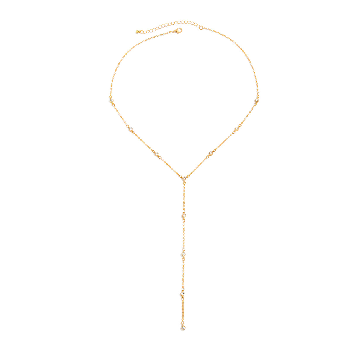 Cubic Zirconia and Goldtone Y-Necklace, elegant gift for her, front view