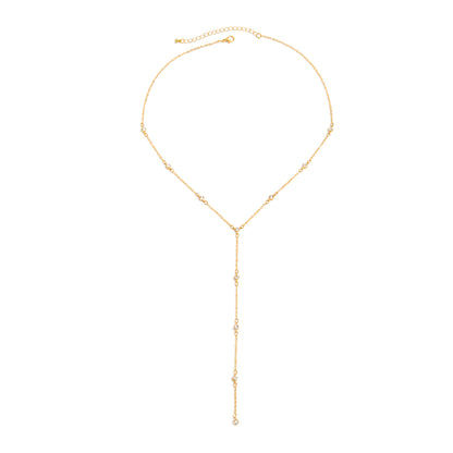 Cubic Zirconia and Goldtone Y-Necklace, elegant gift for her, front view