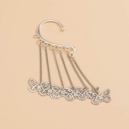 Silver-Plated Butterfly Tassel Ear Cuff, silver drop earrings for women, botanical inspired, side view